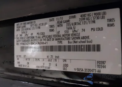 2016 Ford Transit-350 Xlt из США, поврежденный, VIN 1FBZX2YG3GKA36641